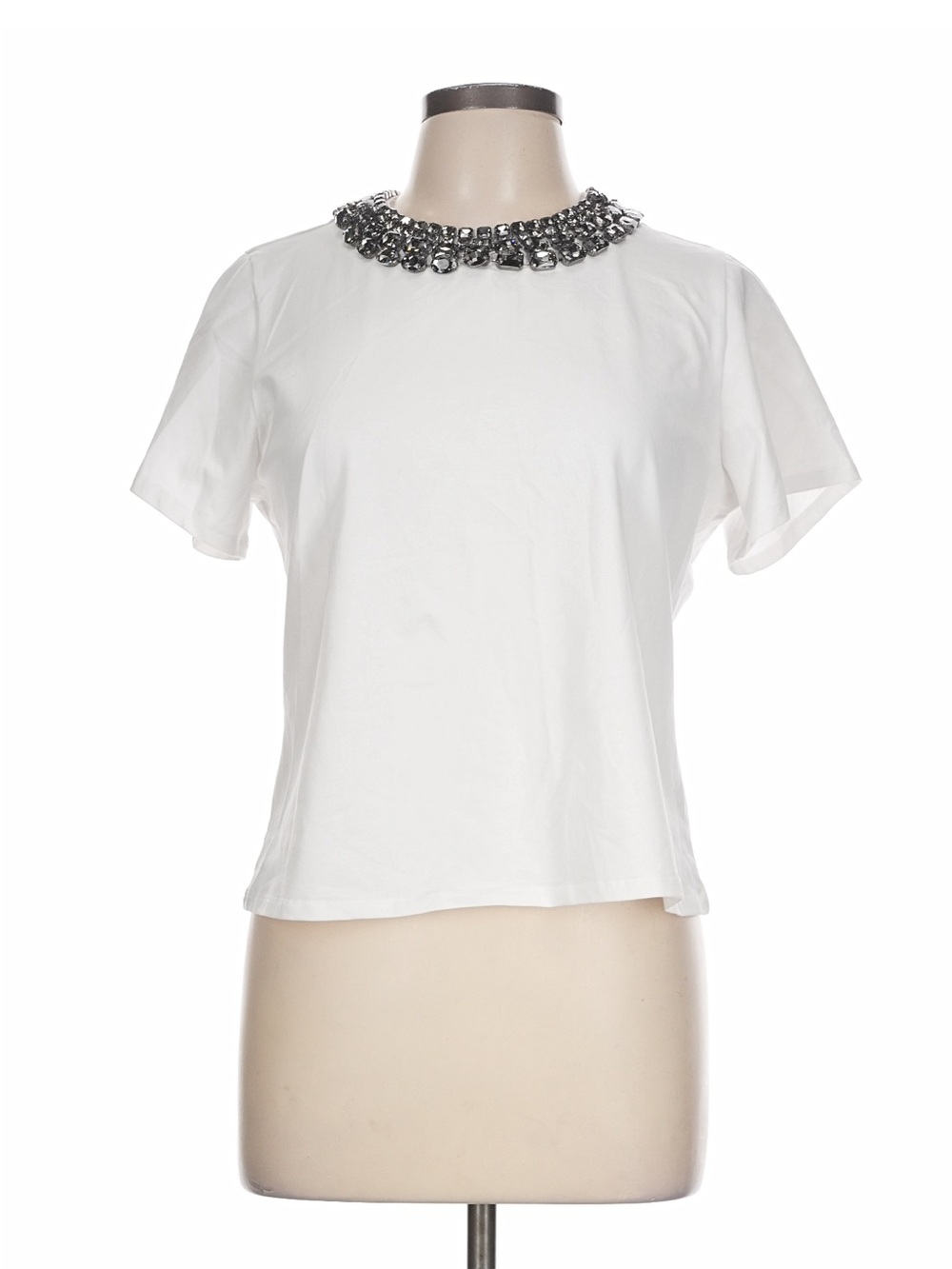 cinq a sept White Short-Sleeve Top with Jewel Collar